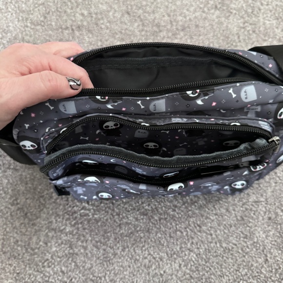 Em & Sprout Grey Black Ghost Reaper Spooky Crossbody Bag Purse - Picture 2 of 3